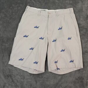Castaway Nantucket Cisco Shorts Mens 32x9 Tan‎ Blue Shark Embroidered Preppy